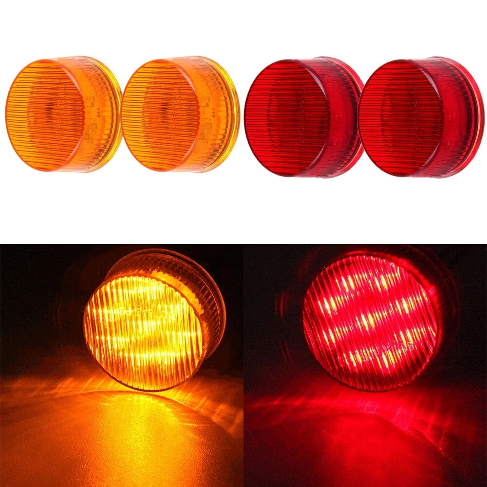 Set of 4 Red & Amber 2" Round LED Clearance Side Marker Lights for Trailer