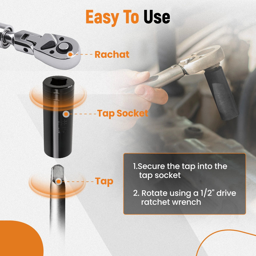 Set of 5 Large Tap Sockets for 5/8, 11/16, 3/4, 7/8, 1 Inch Taps