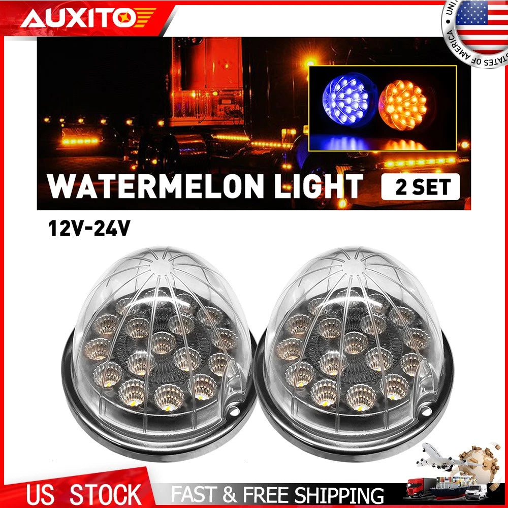 Watermelon LED Bulb Light for Clear Glass Lens (Amber Blue) with Chrome Ring