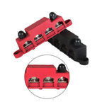 Set of 2 Red and Black 4 Post Busbars for Power Distribution 12V 250A