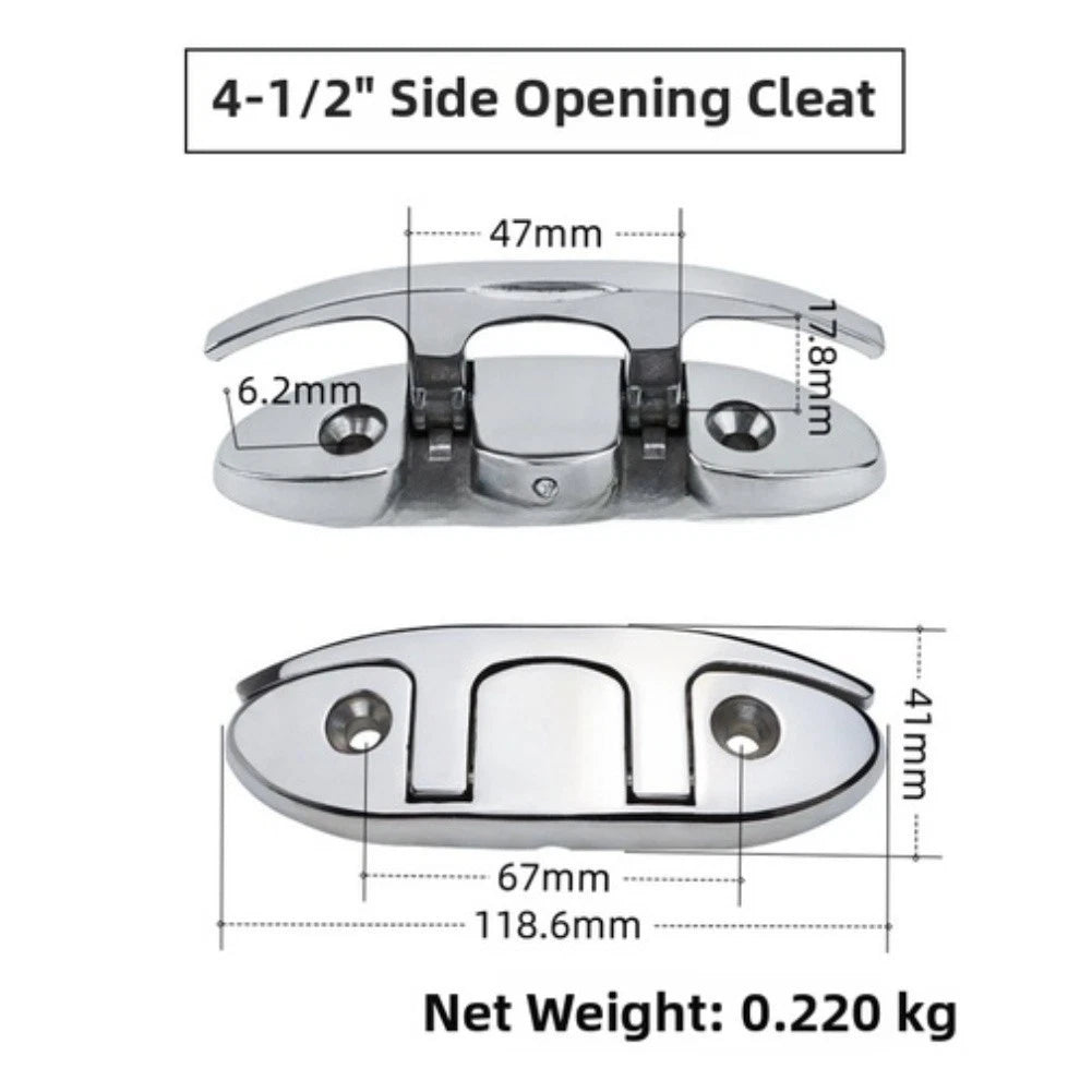 Set of 2 Heavy Duty Stainless Steel Folding Dock Rope Cleats 4in 6in