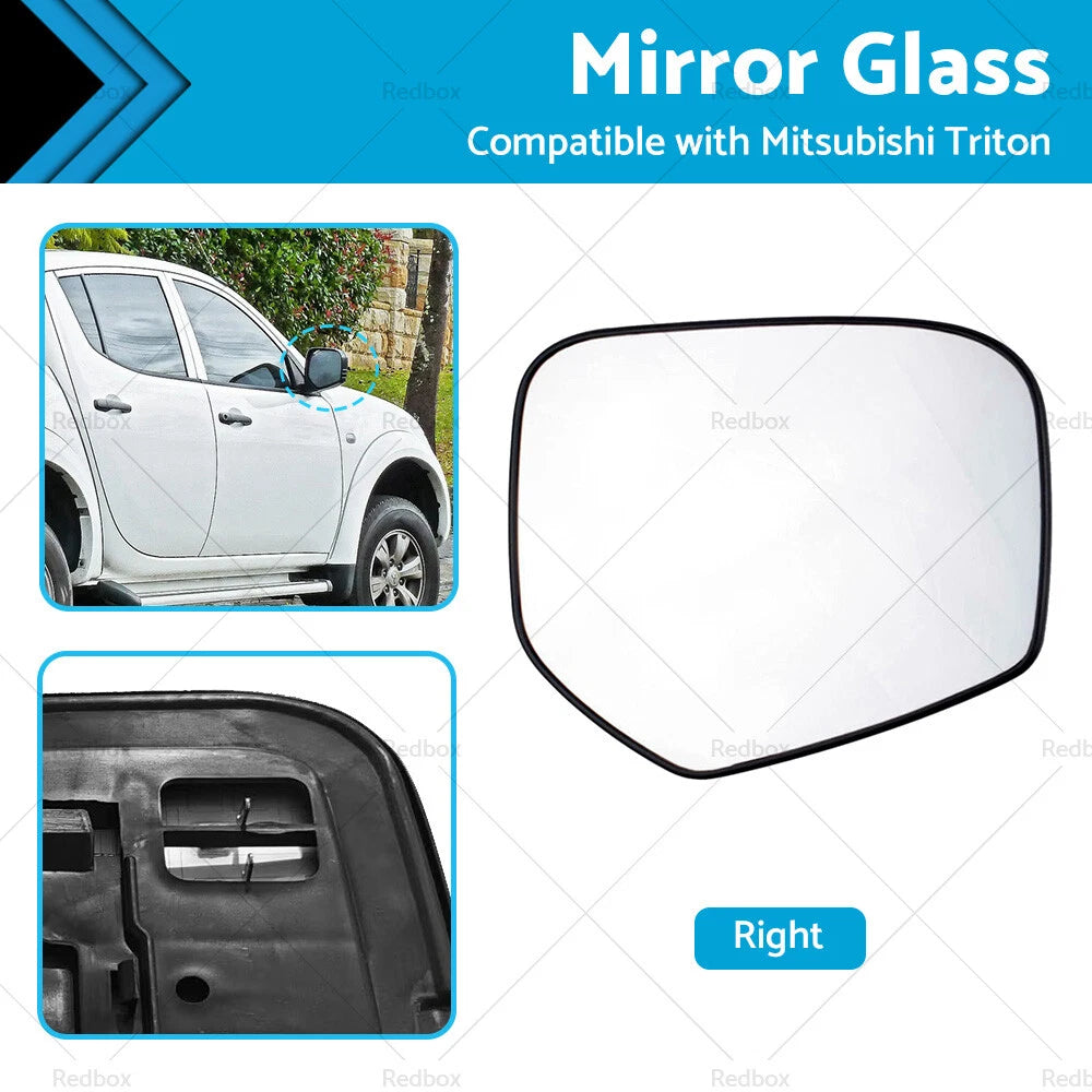 Mirror Glass w/ Back Plate for Mitsubishi Triton (2006–2015) Front Right