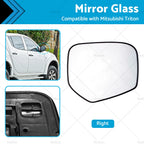 Mirror Glass w/ Back Plate for Mitsubishi Triton (2006–2015) Front Right