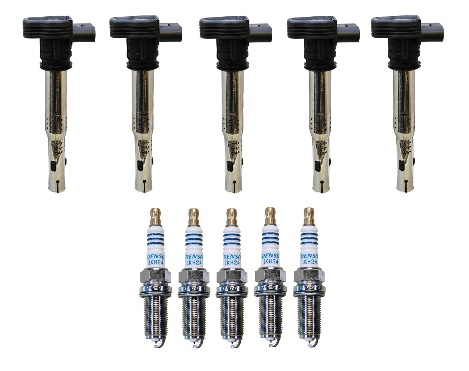 Set of 5 Ignition Coils & 5 Iridium Spark Plugs for Audi 2.5L L5