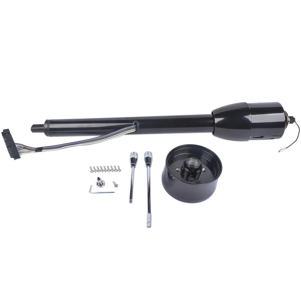 28" Black Stainless Tilt Steering Column for Universal Fit (No Key, Manual Floor Shift)