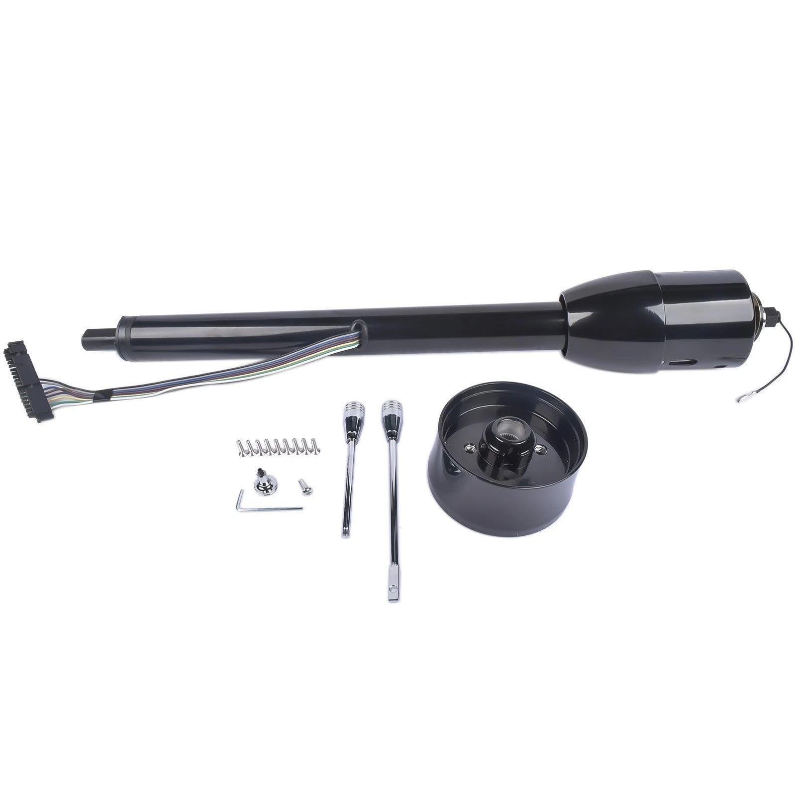 28" Black Stainless Tilt Steering Column for Universal Fit (No Key, Manual Floor Shift)