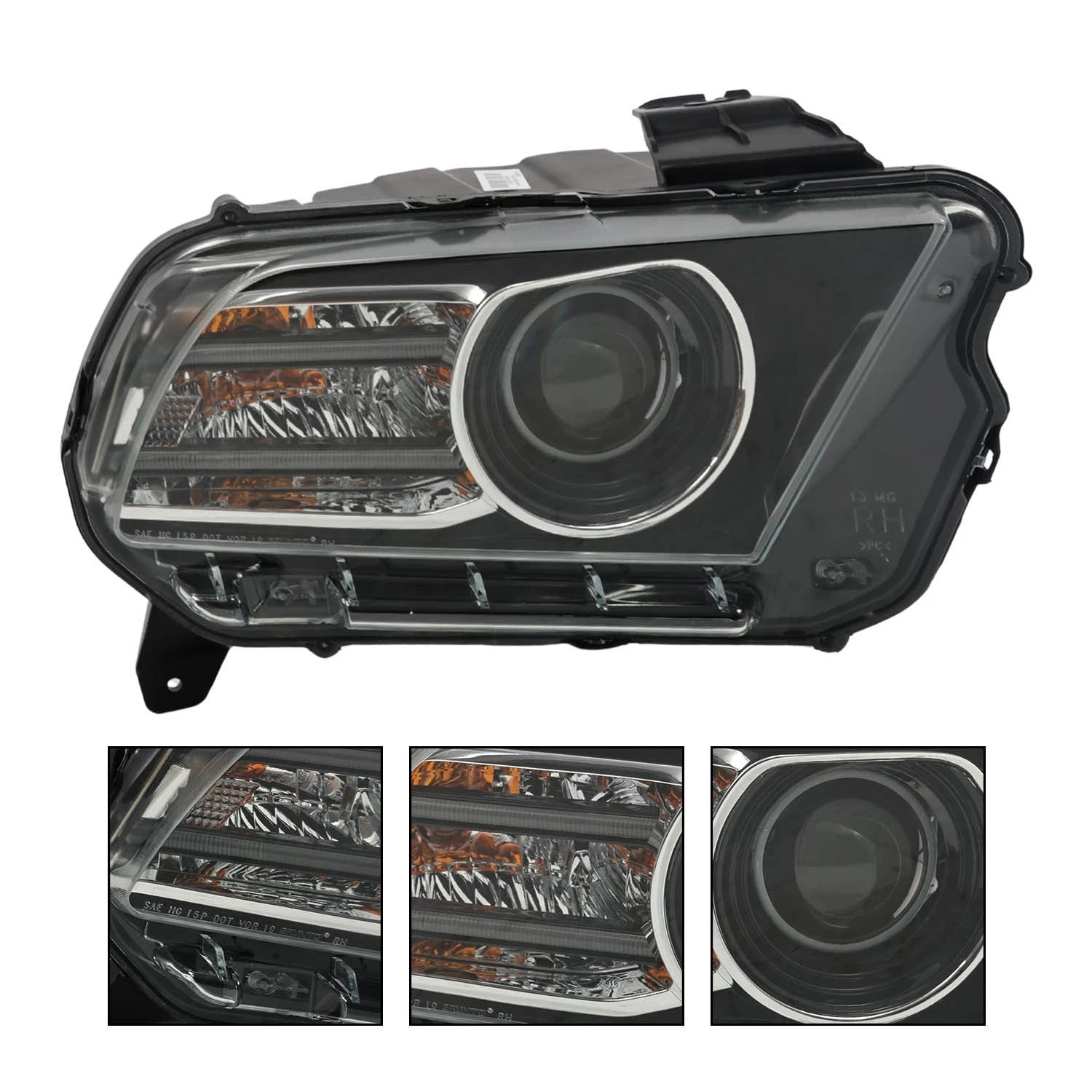 Headlight Pair for Ford Mustang (2013–2014) Black Projector w/LED DRL HID/Xenon