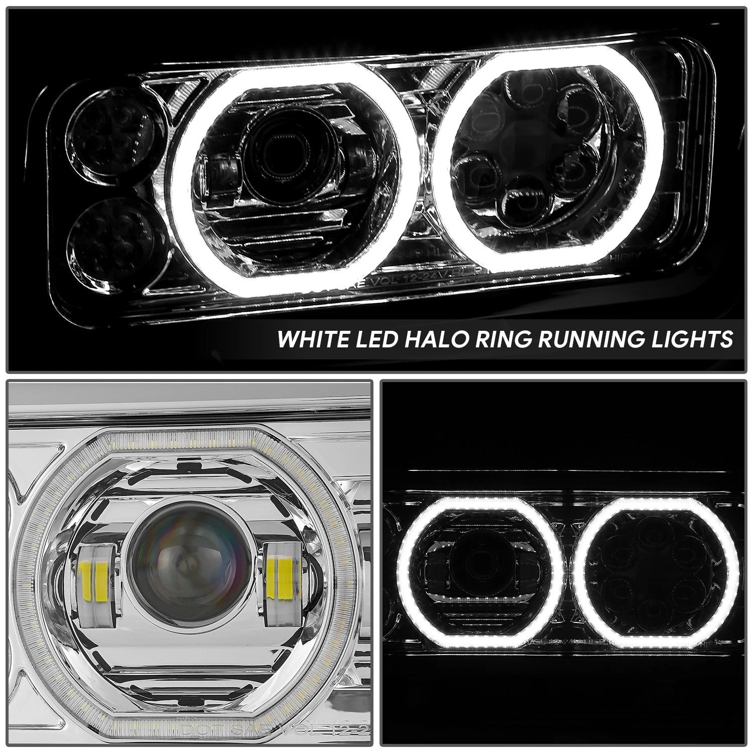 Projector LED Halo Ring Chrome Clear Headlight for Peterbilt 359 379 389 (1981–2021)