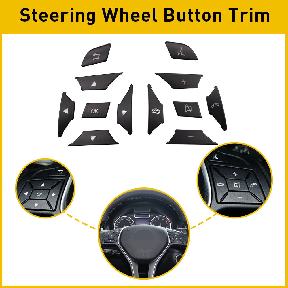 12PCS Black Steering Wheel Button Trim for Mercedes Benz E Class