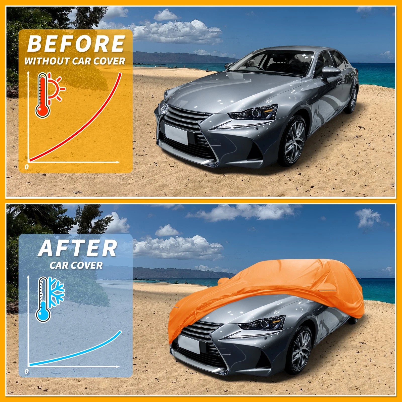 Waterproof Car Cover for Lexus IS (210D-PU, All Weather, Orange)