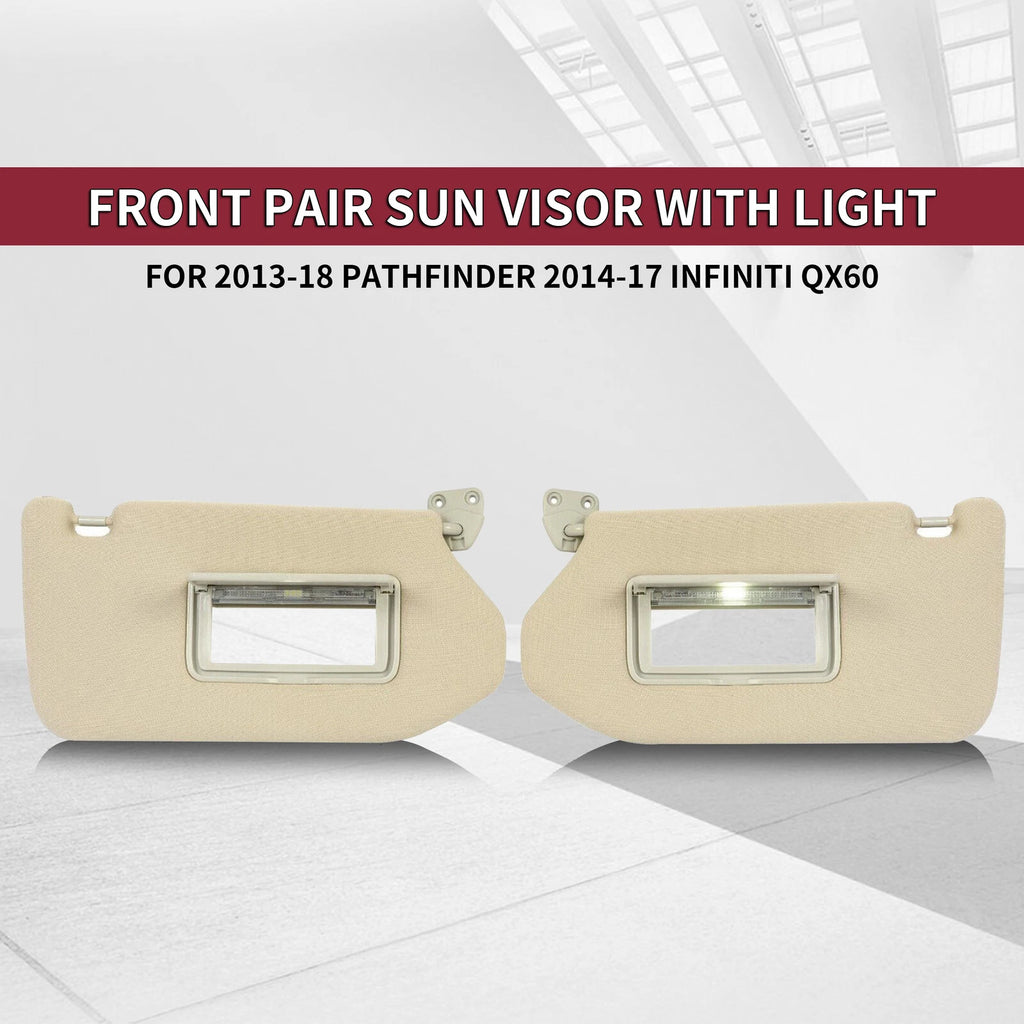 Pair Sun Visors for Nissan Pathfinder (2013–2018) / Infiniti QX60 (2014–2017) W/Lamp
