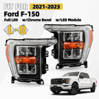 Full LED Headlight Set for Ford F-150 (2021–2023) w/Chrome Bezel