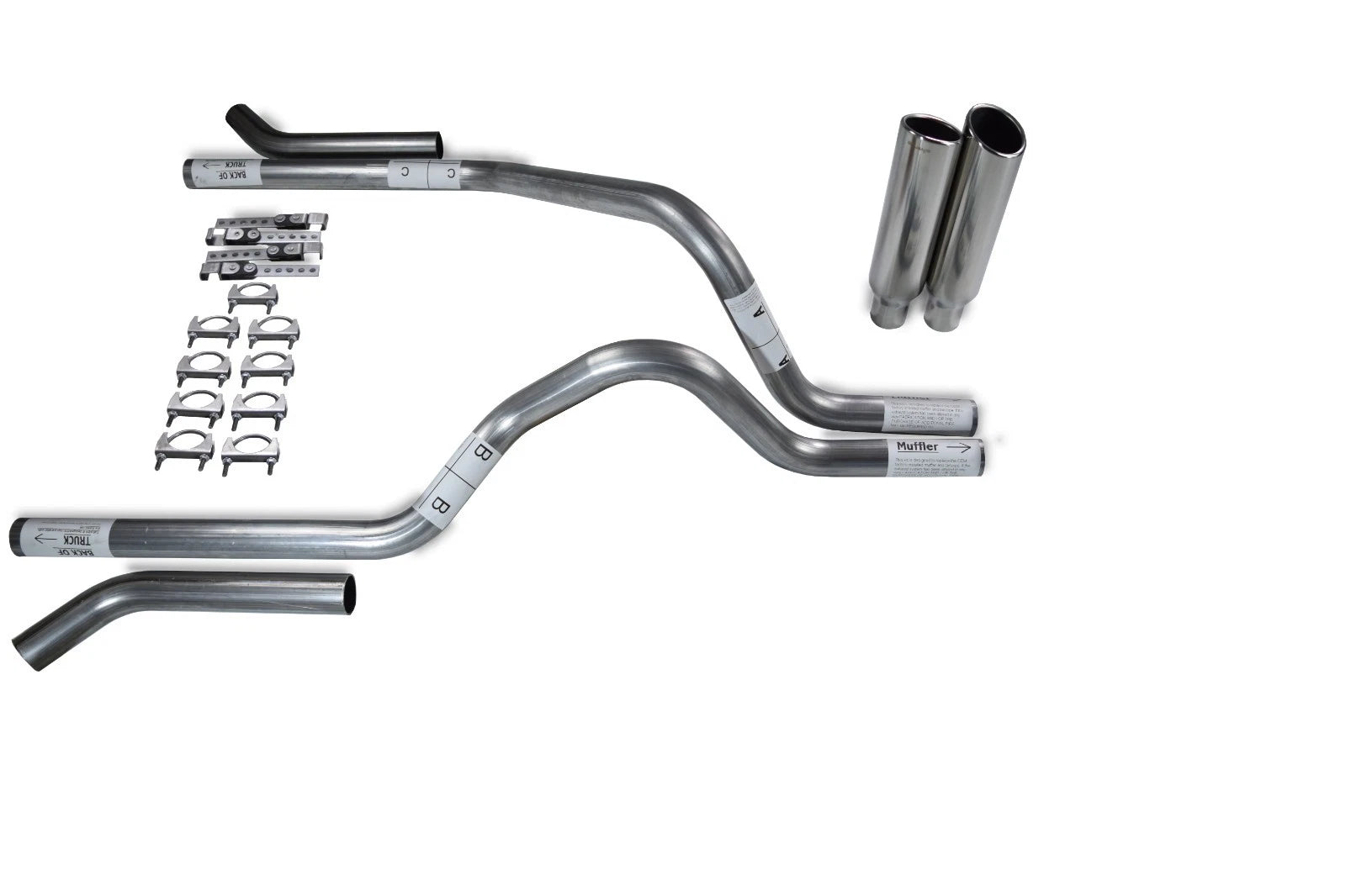 2.5" Dual Exhaust Kit for Dodge Dakota (1997–2005) No Muffler, Corner Clamp
