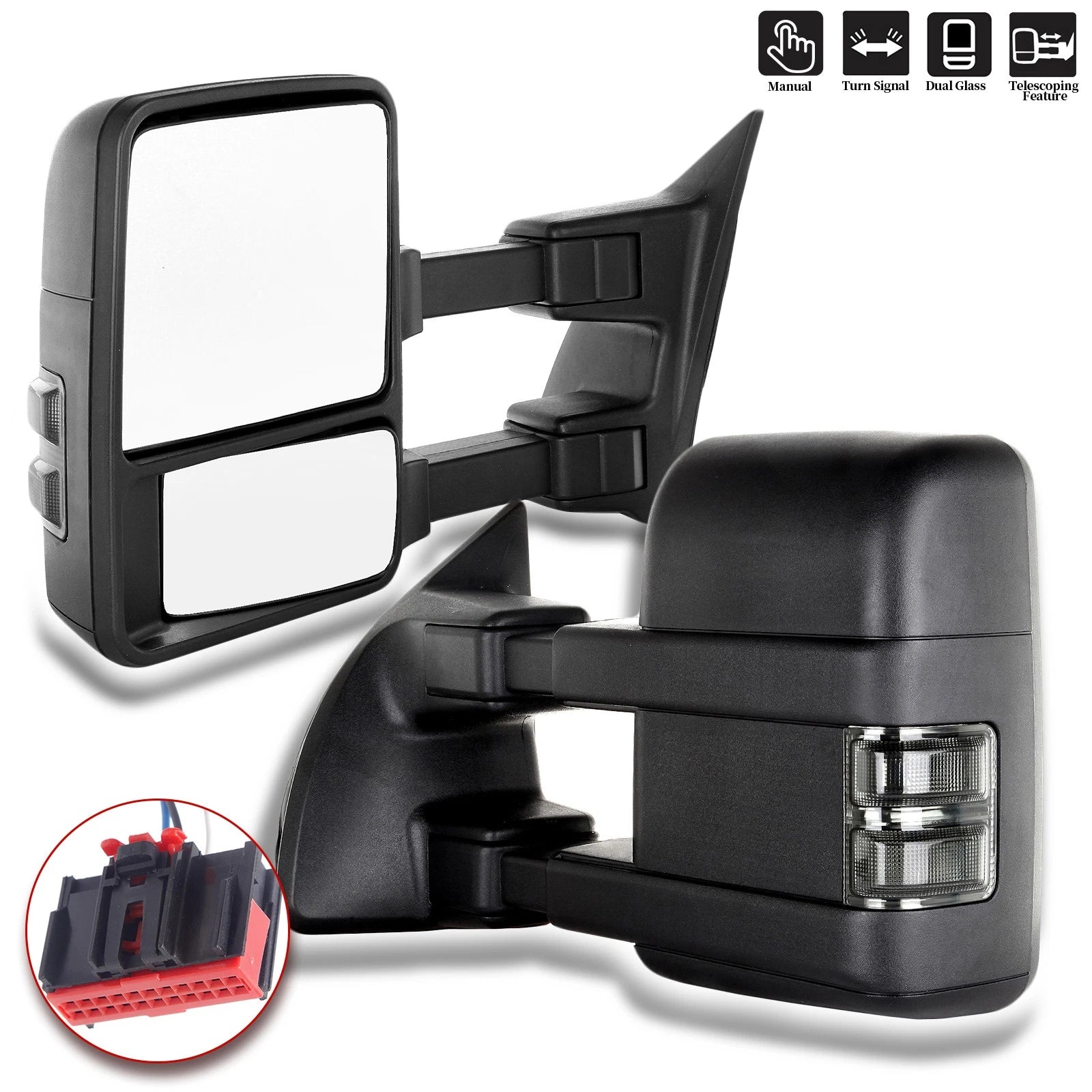 Set of 2 Tow Manual Signal Mirrors for Ford F250 F350 F450 F550 Super Duty