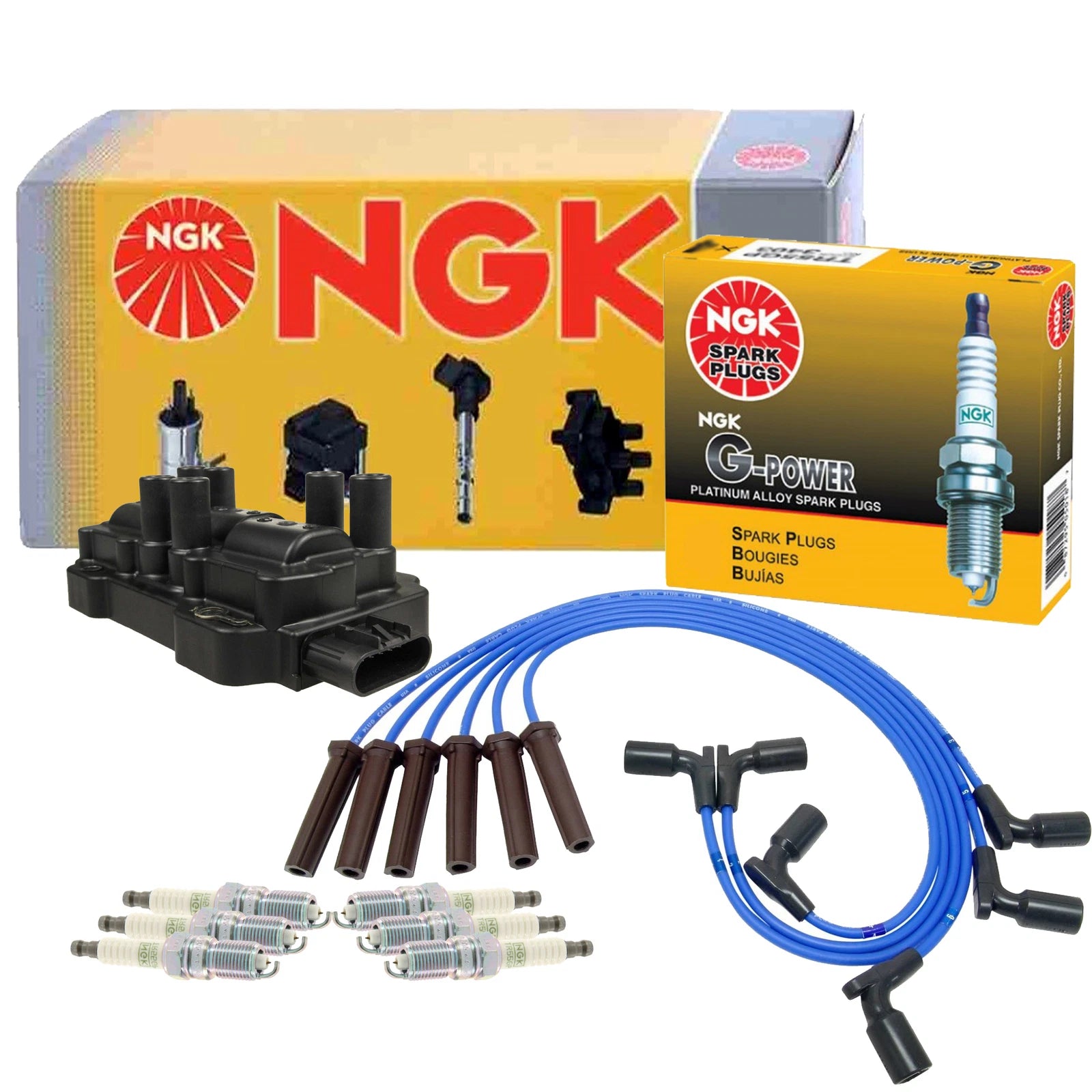 NGK DIS Ignition Coil Wires & 6 G-Power Platinum Spark Plugs for Chevy GMC V6
