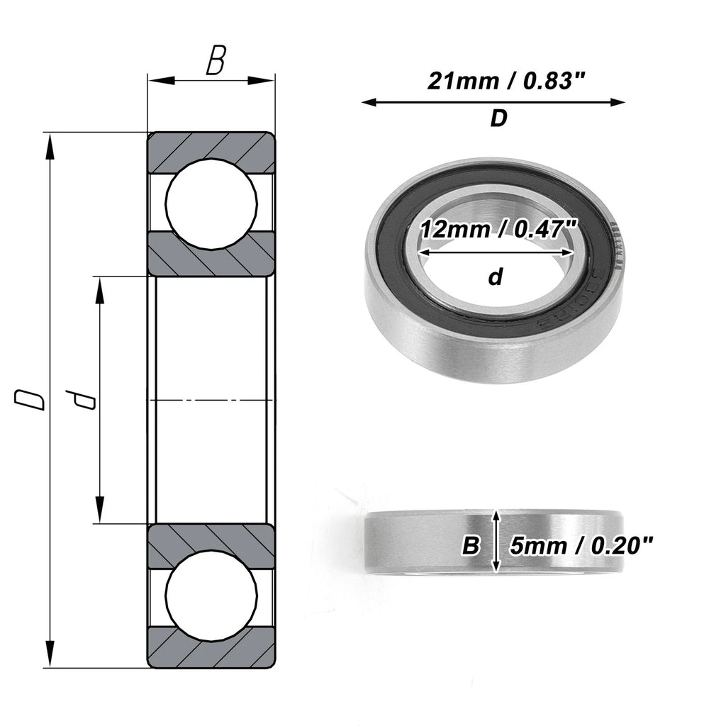 Deep Groove Ball Bearing 6801VV for Scooter Skateboard (12x21x5mm)