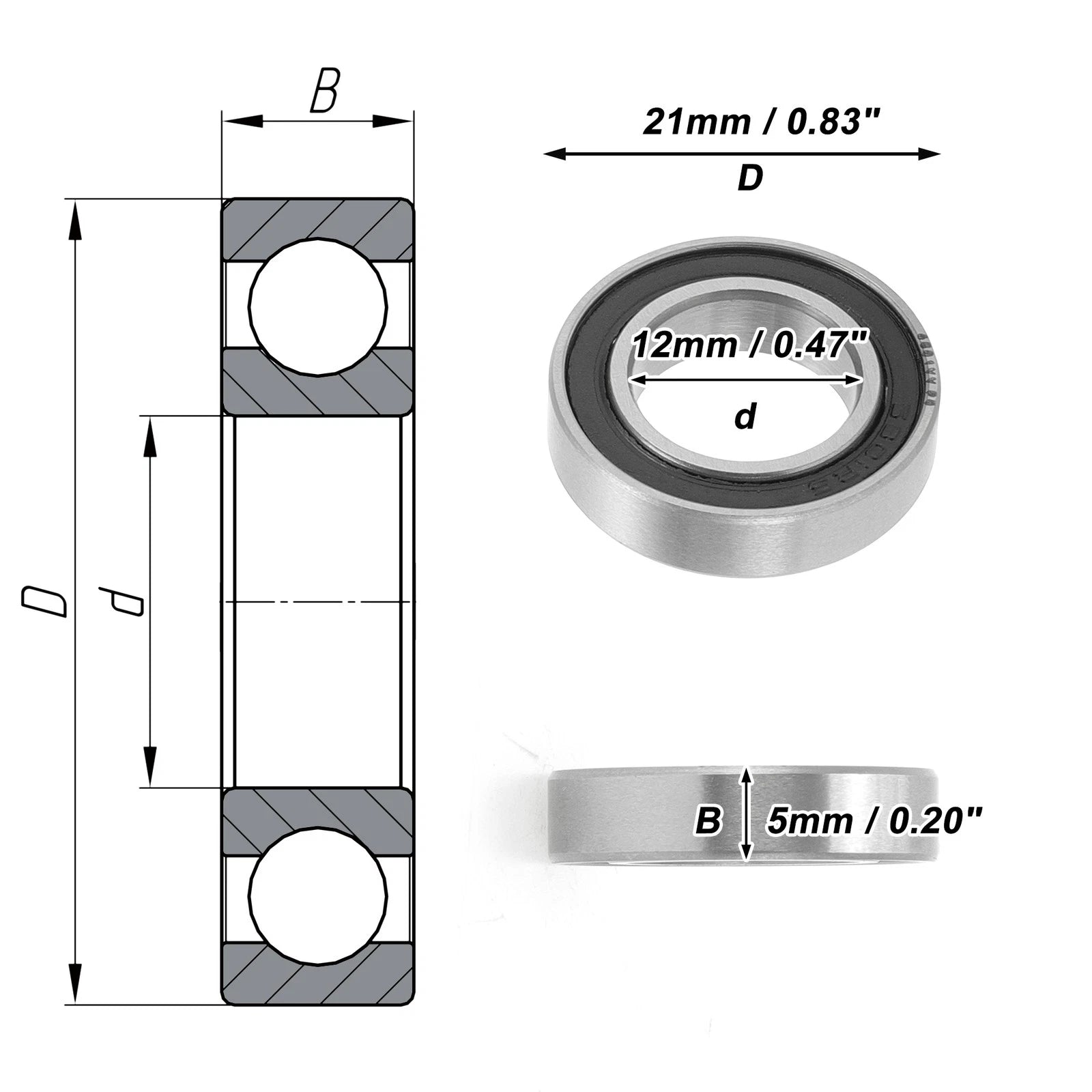 Deep Groove Ball Bearing 6801VV for Scooter Skateboard (12x21x5mm)