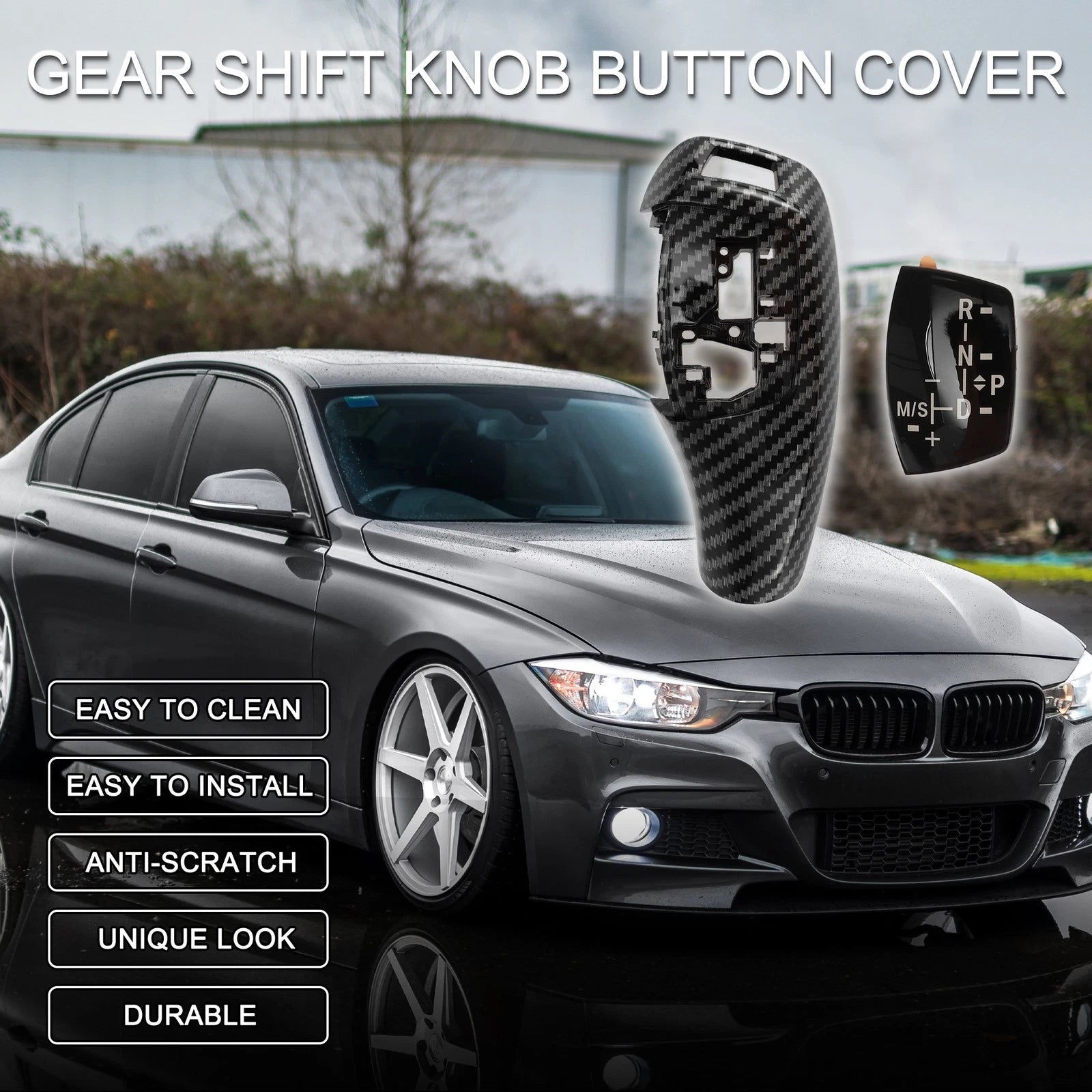 Set of 1 Gear Shift Knob Button Cover for BMW 1 (Carbon Fiber)