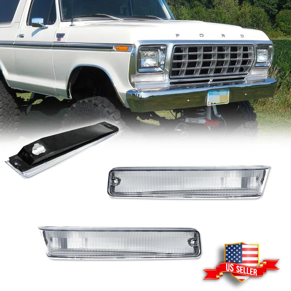 2X Clear Front Corner Turn Signal Lights for Ford F-150/Bronco (1973–1979)