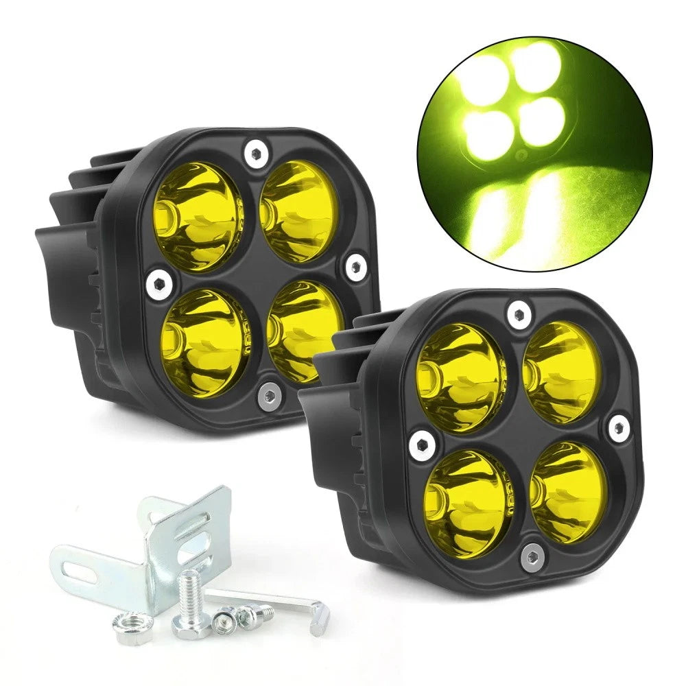 Set of 4 Yellow 3-Inch LED Work Light Cube Pods for Driving Fog Lamp