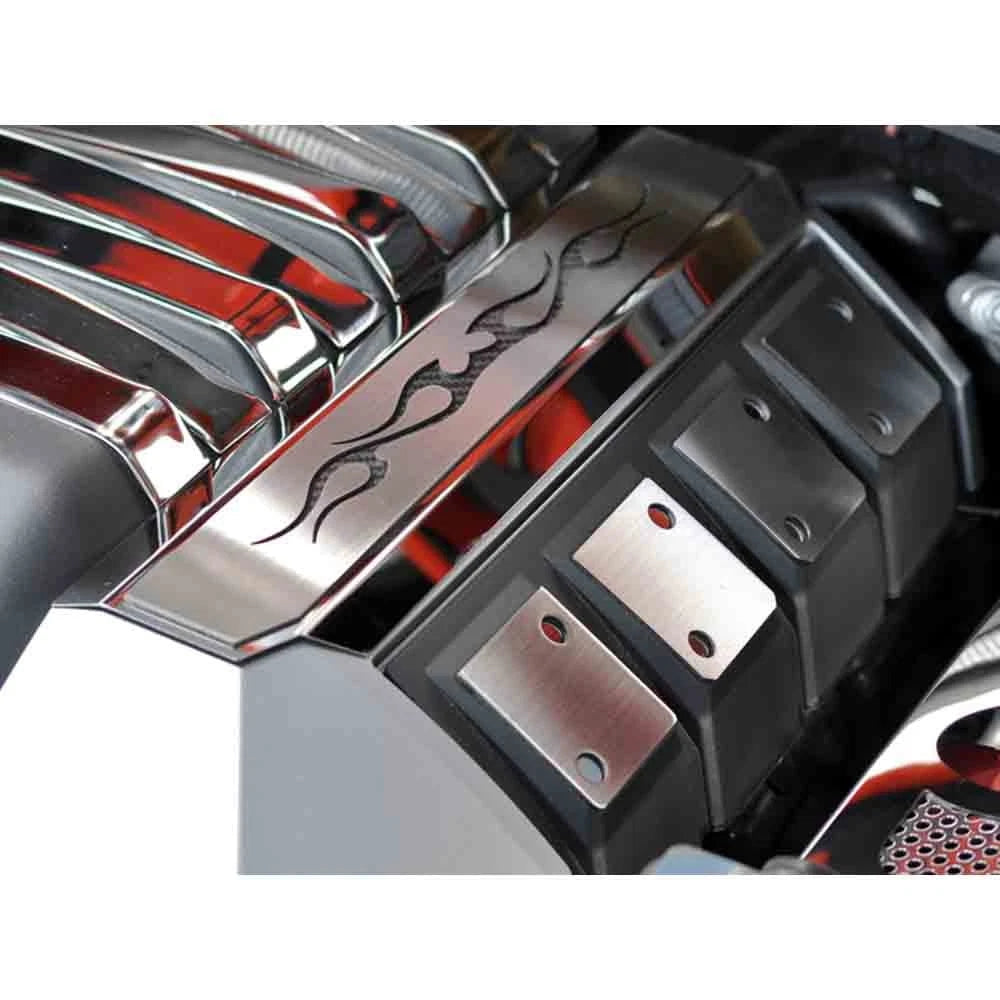 Rail Covers w/Garnet Red Tribal Flame Inlay for 2010-2015 Camaro SS w/OE Shroud