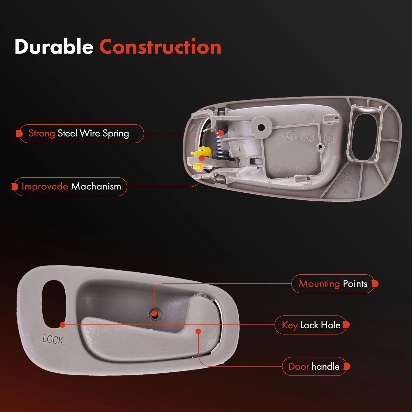 Front Right Plastic Interior Door Handle for Toyota Corolla (1998-2002)