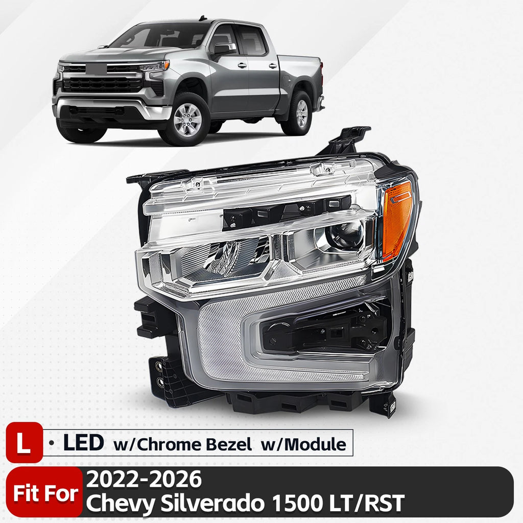 Full LED Headlight LH for Chevy Silverado 1500 LT RST (2022–2026) Chrome