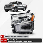 Full LED Headlight LH for Chevy Silverado 1500 LT RST (2022–2026) Chrome
