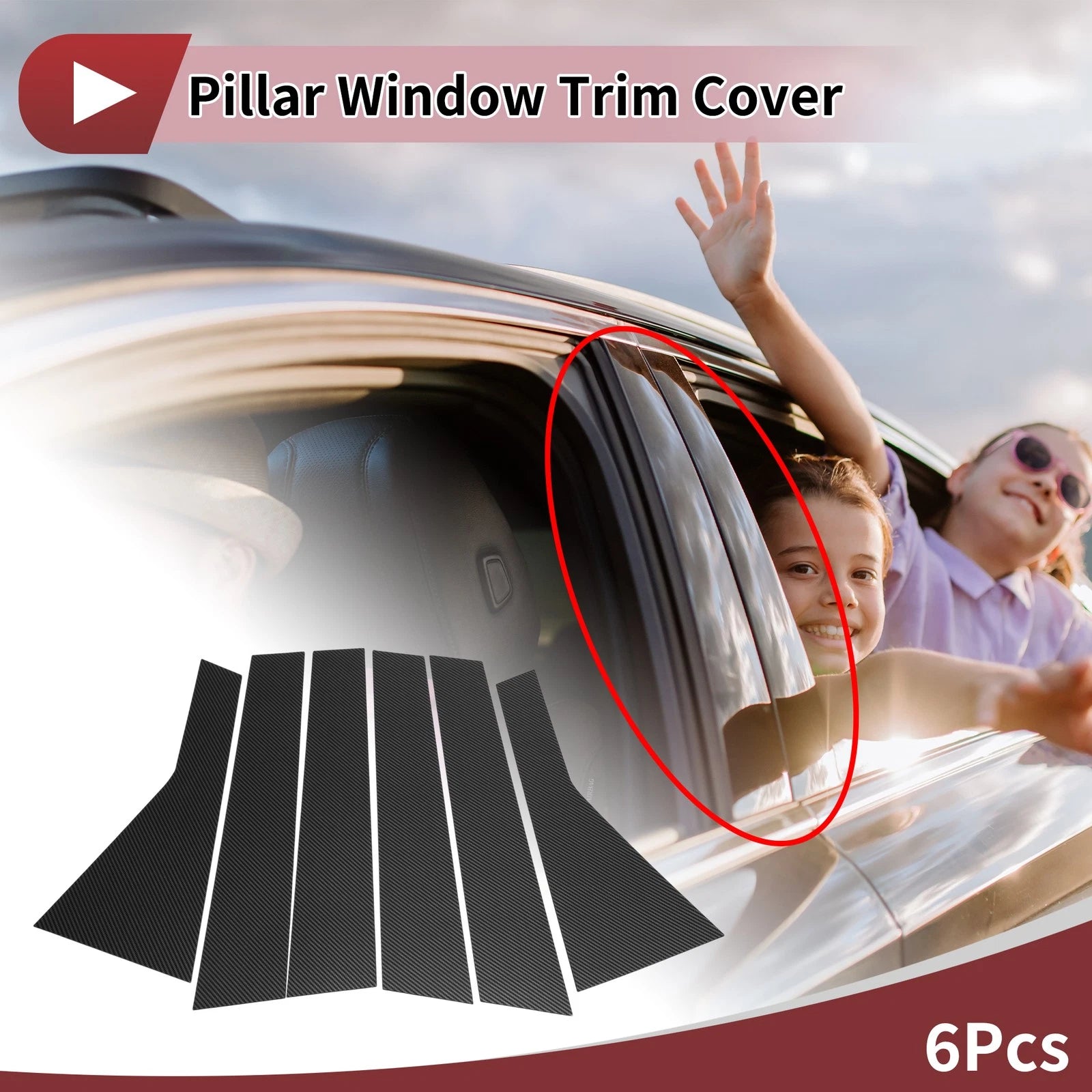 Door Pillar Window Trim for Nissan X-Trail/Rogue (2021–2022) Black Carbon Fiber