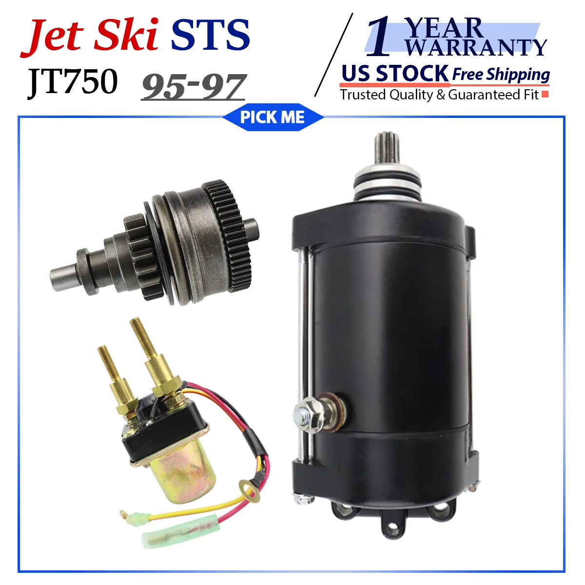 Starter for Kawasaki JT750 Jet Ski (1995–1997) with Bendix & Relay