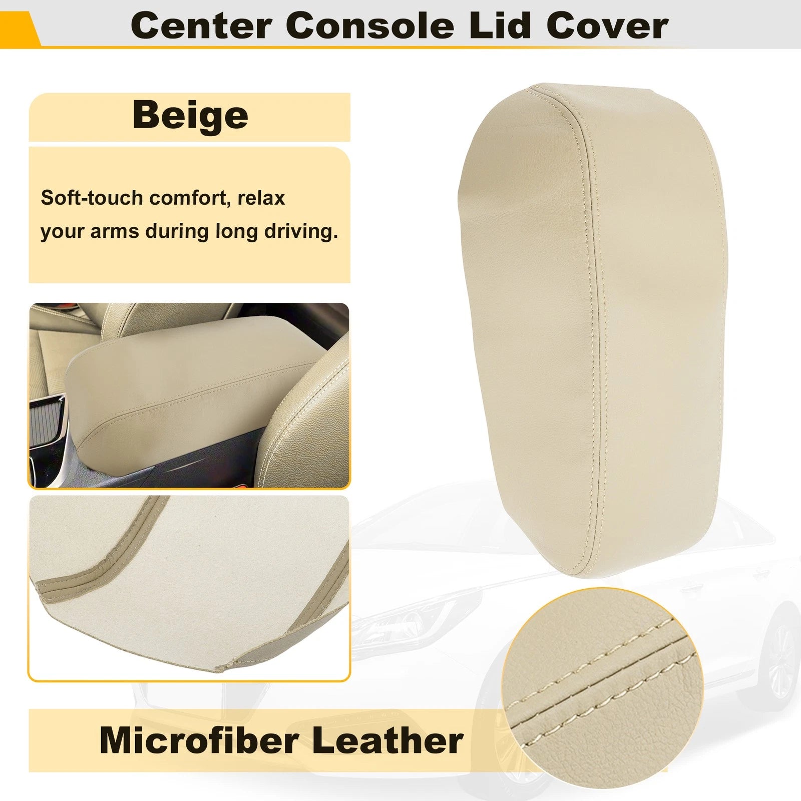 Center Console Armrest Lid Cover Skin for Hyundai Sonata (2015–2019) Beige