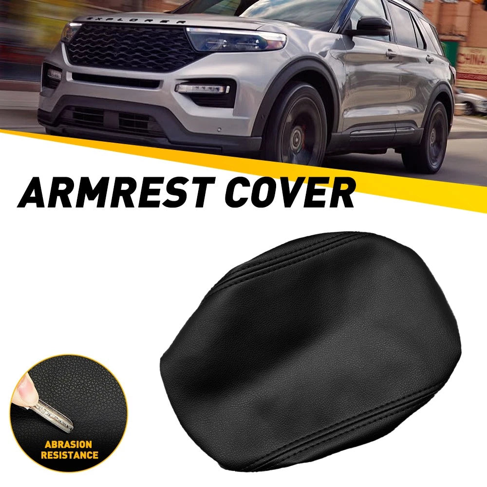 Black Leather Center Console Armrest Cover for Ford Explorer (2020–2023) EPY