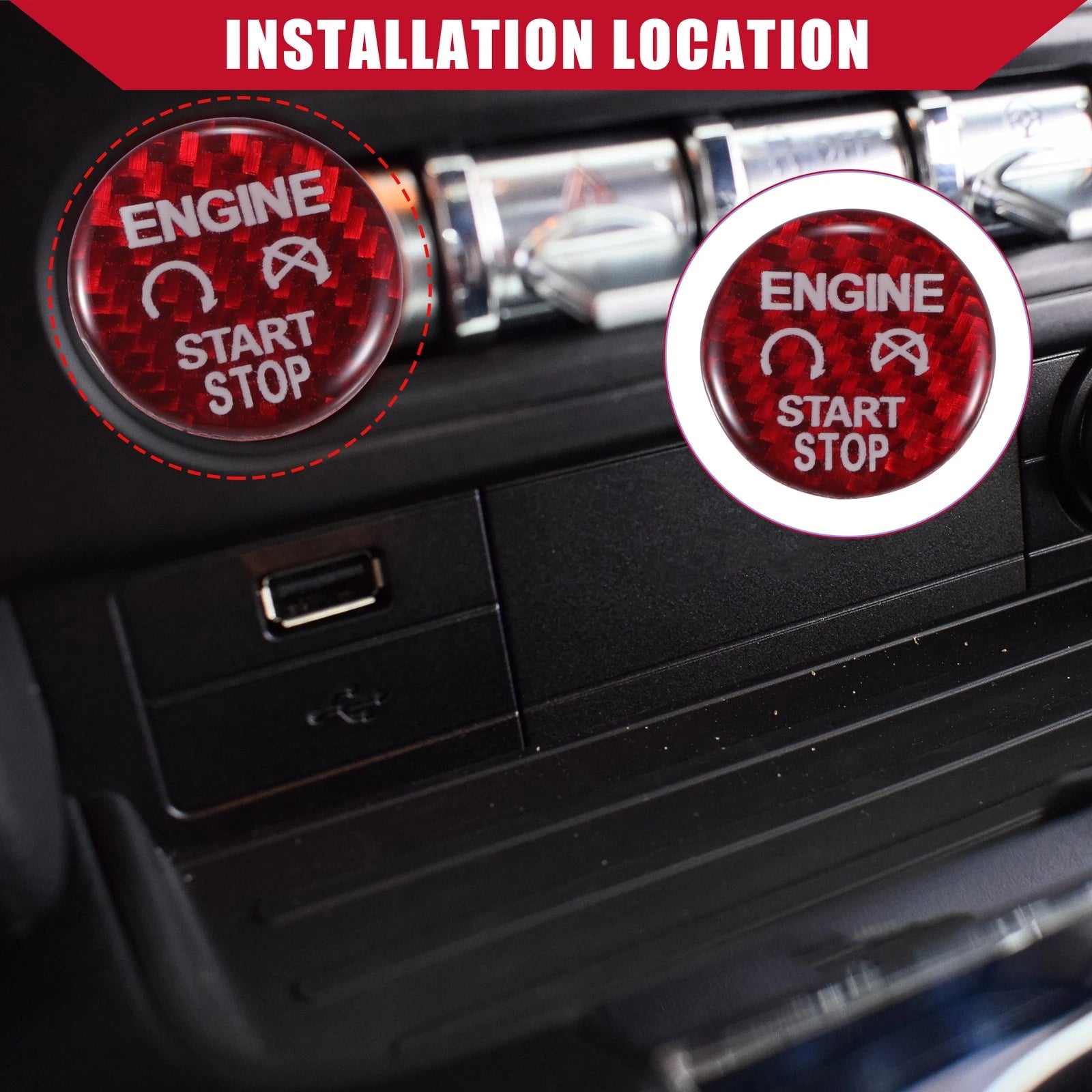 Carbon Fiber Engine Start Stop Button Cover Trim for Ford 