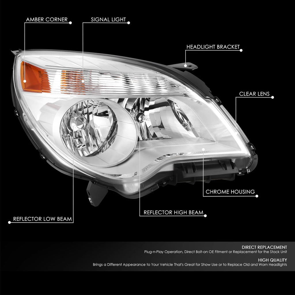 Right Side Chrome Housing Headlight Lamp for Chevy Equinox (2010–2015)