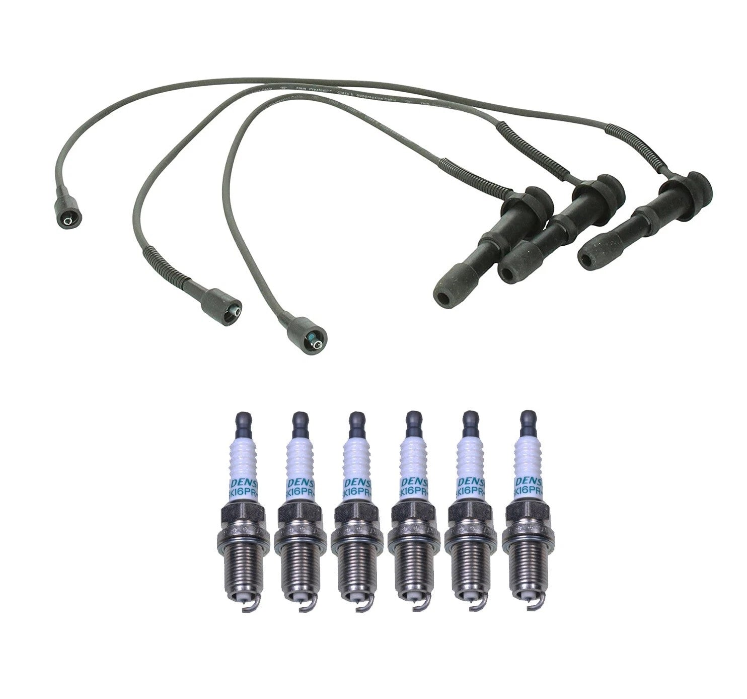 Denso 7mm Wire Set & 6 Iridium Spark Plugs for Hyundai Kia V6