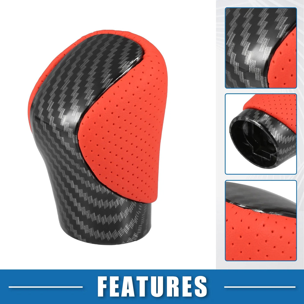 Gear Shift Knob for Lexus (Carbon Fiber, Red Faux Leather, Perforated)