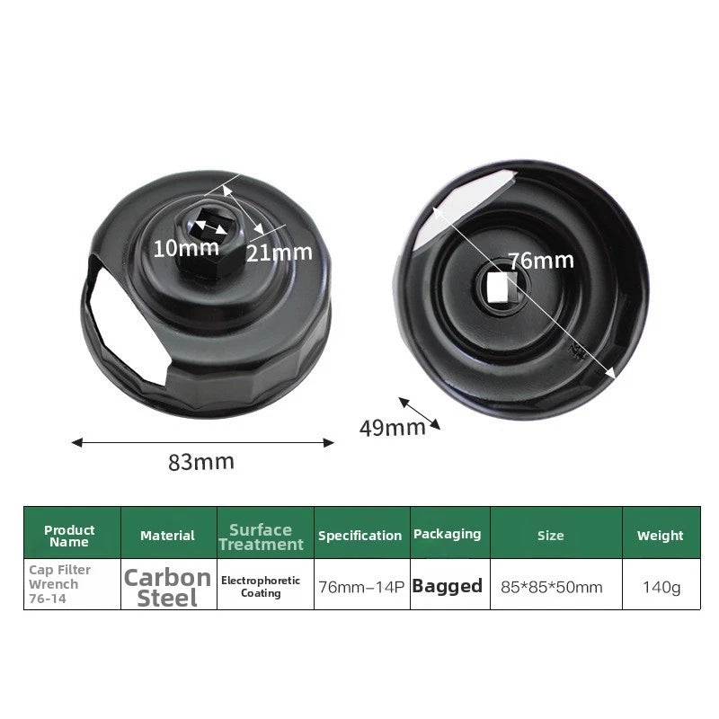 76mm Oil Filter Wrench for (14 Flutes, Carbon Steel)