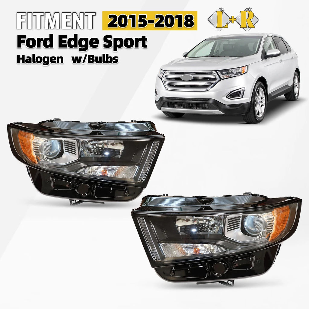 Halogen Headlight Set for Ford Edge Sport (2015–2018) Black w/Bulb