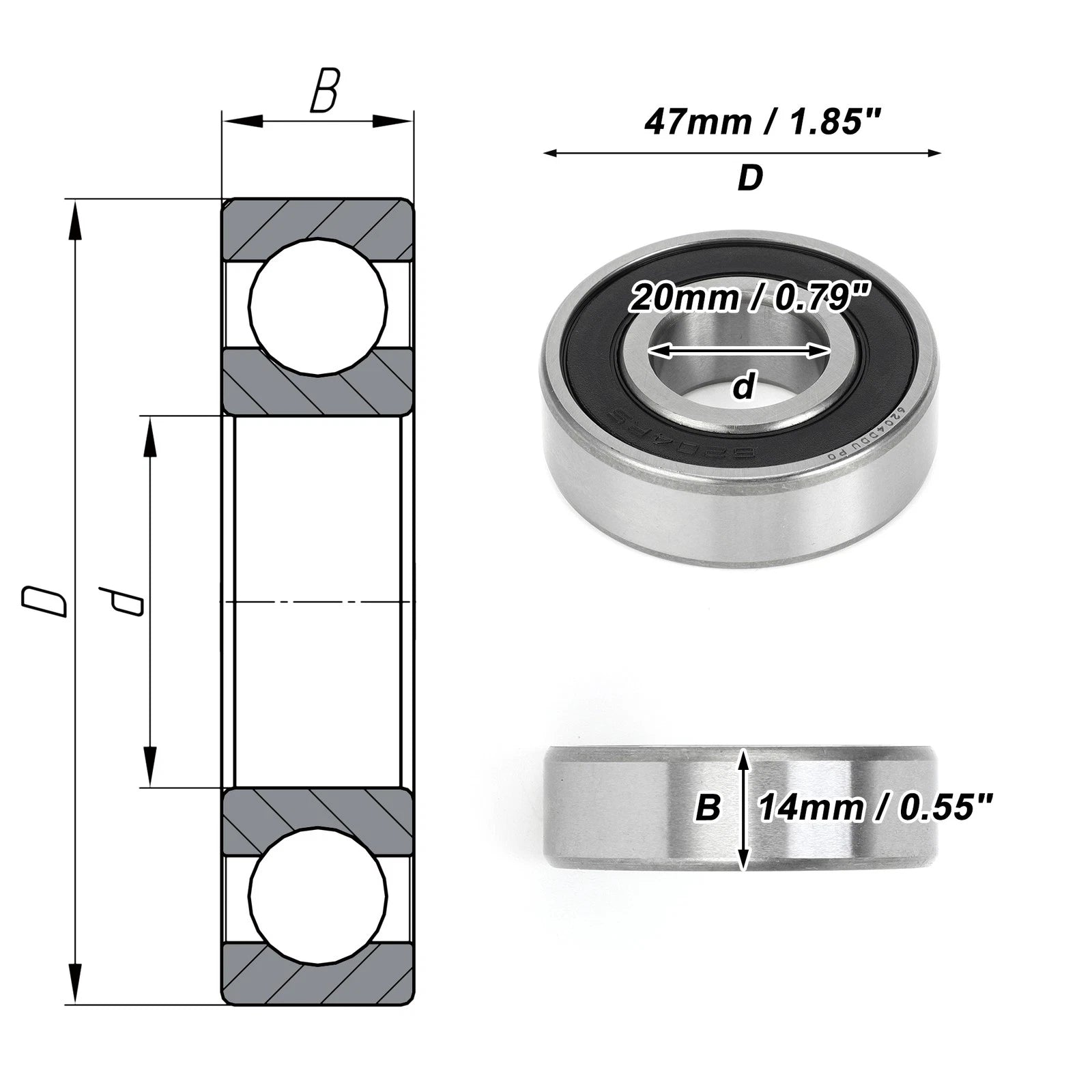 6204DDU Deep Groove Ball Bearing for Scooter Skateboard Wheel (P0)