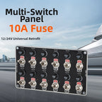 12 Gang Waterproof Rocker Switch Panel for RV Boat Truck (12V 24V)