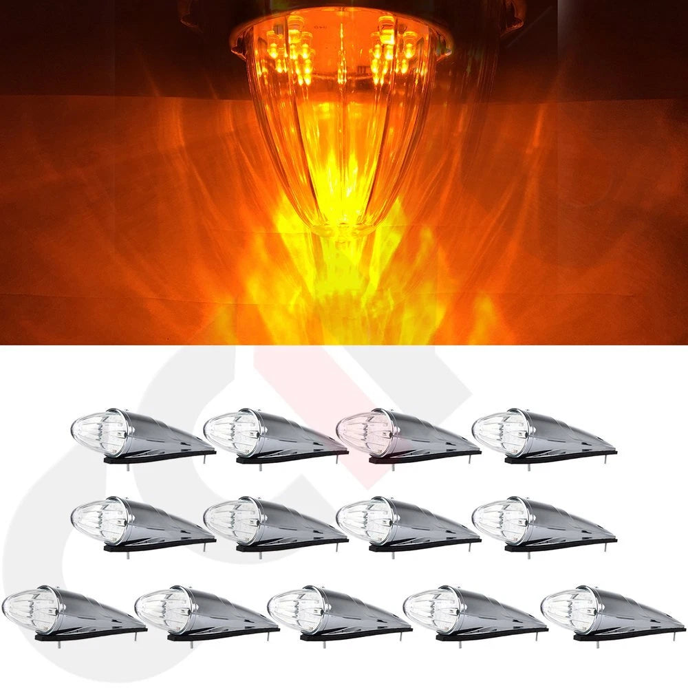 Set of 13 Torpedo Clear/Amber Cab Marker Running Lights for Kenworth/Mack