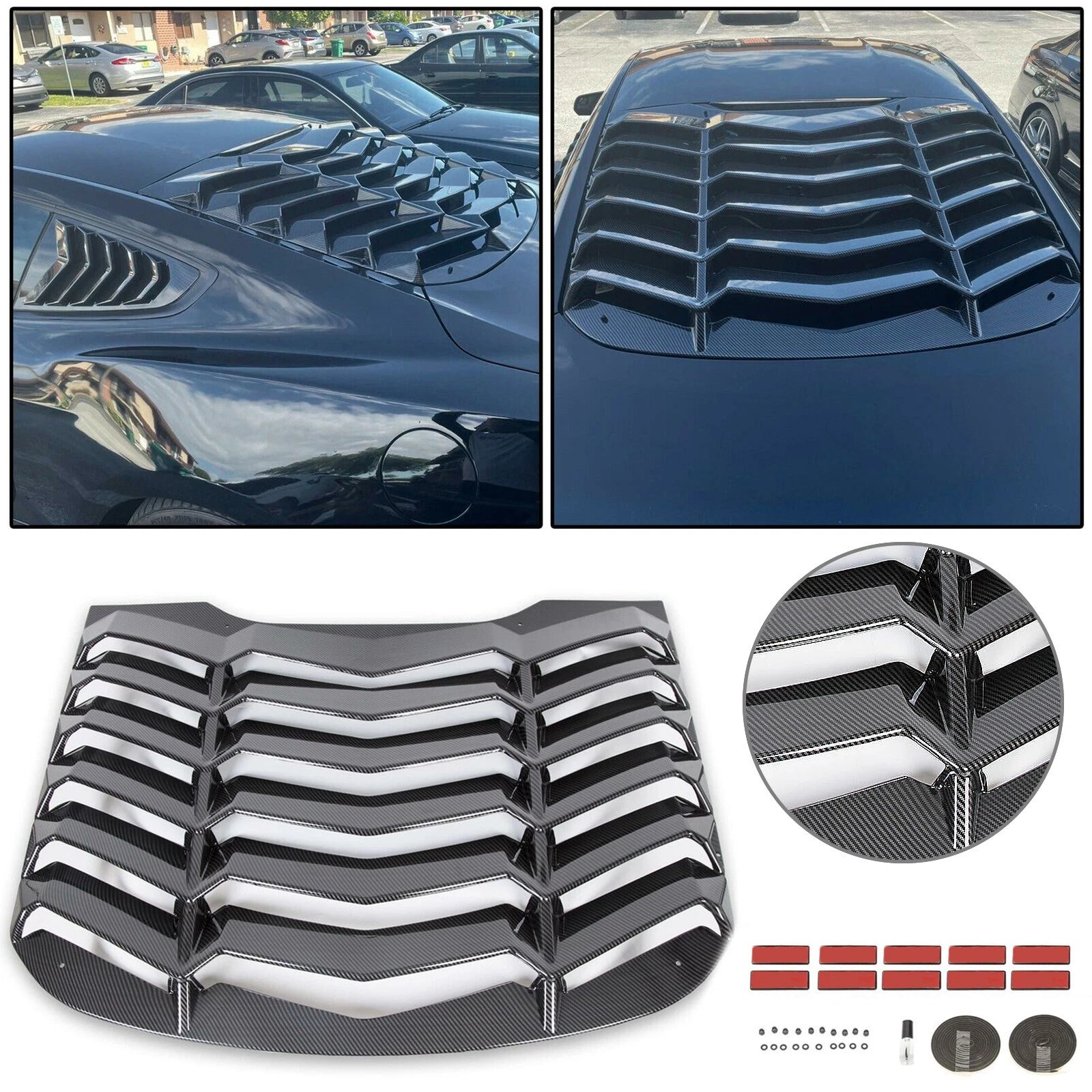 Rear Window Louver Cover Sun Shade for Ford Mustang (2015–2023) Carbon Fiber