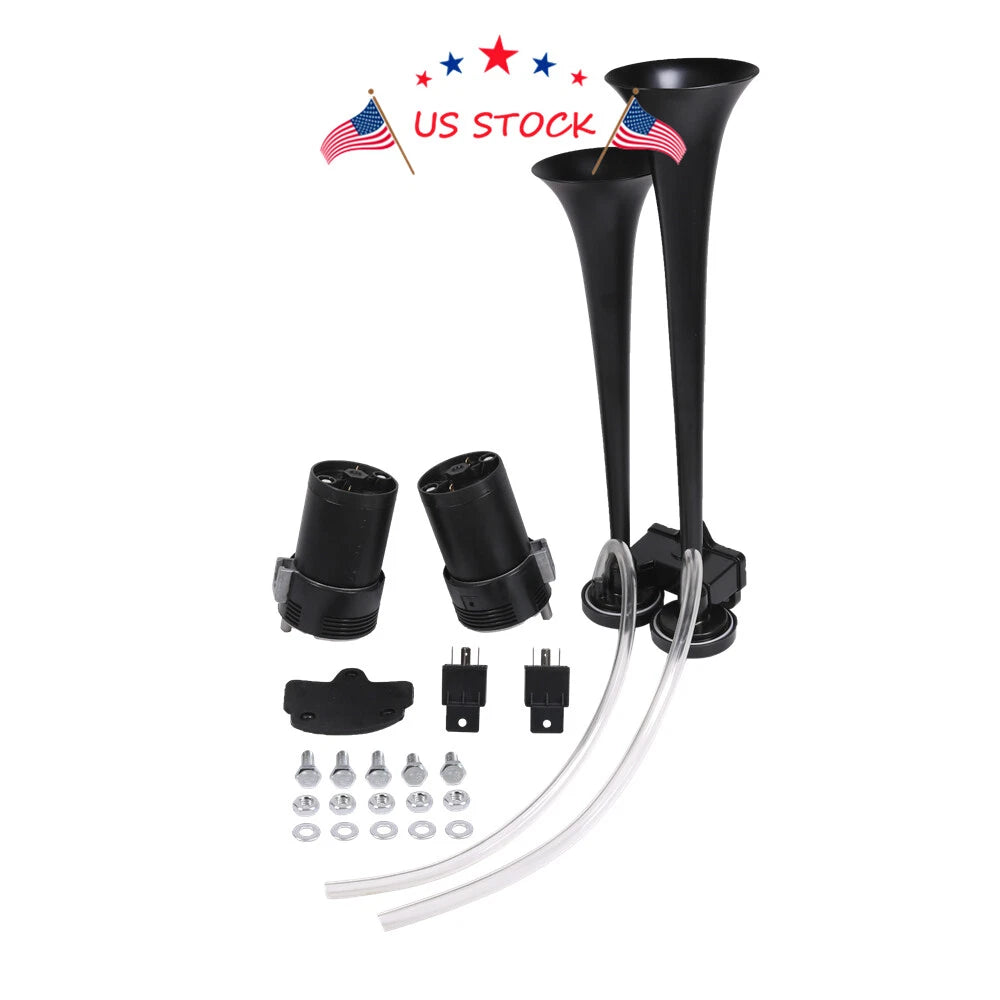 Dual Trumpet Train Horn Air System Kit for RV Car Truck Van Boat (12V)