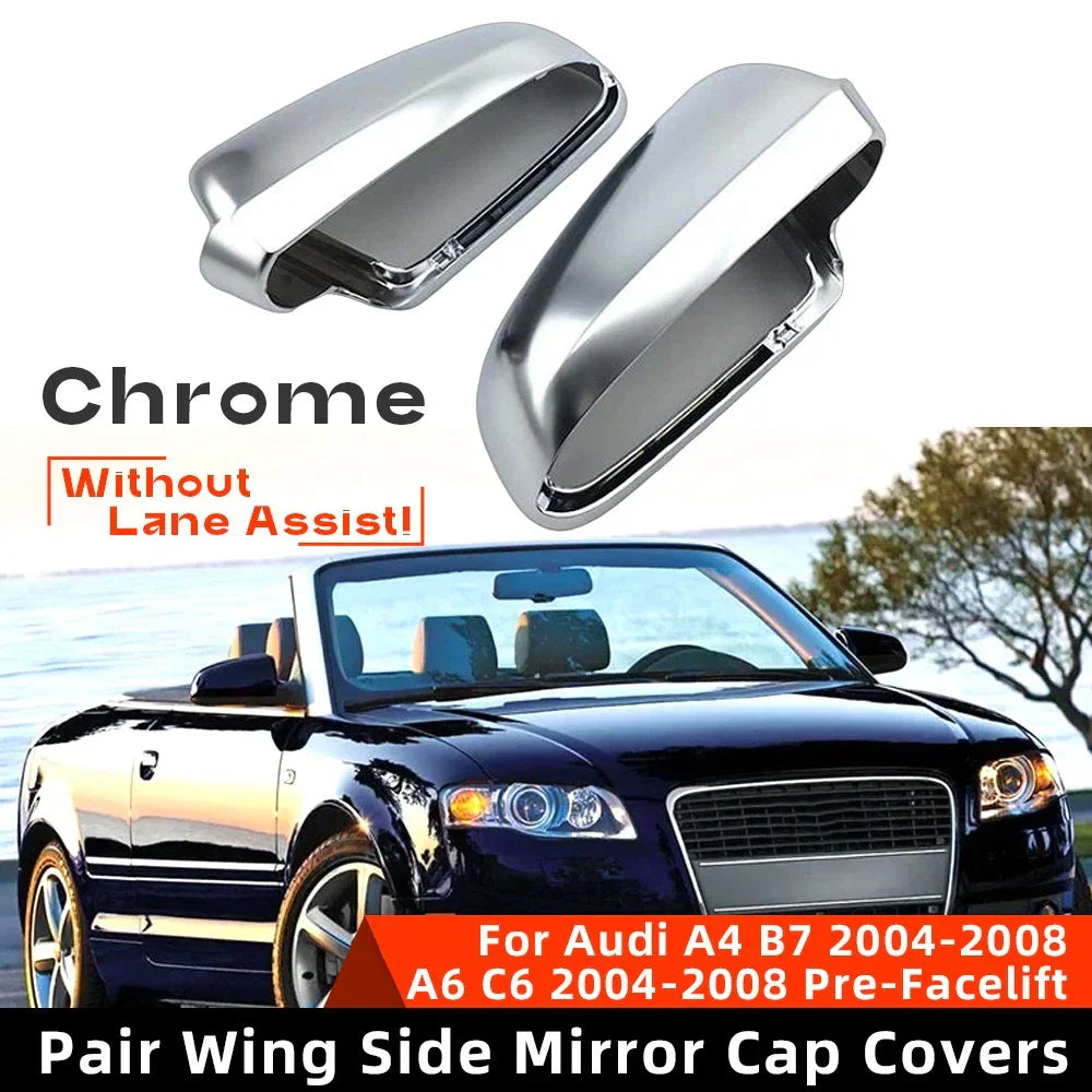 Chrome Wing Side Mirror Caps Covers for Audi A4 A6 (2005–2008)