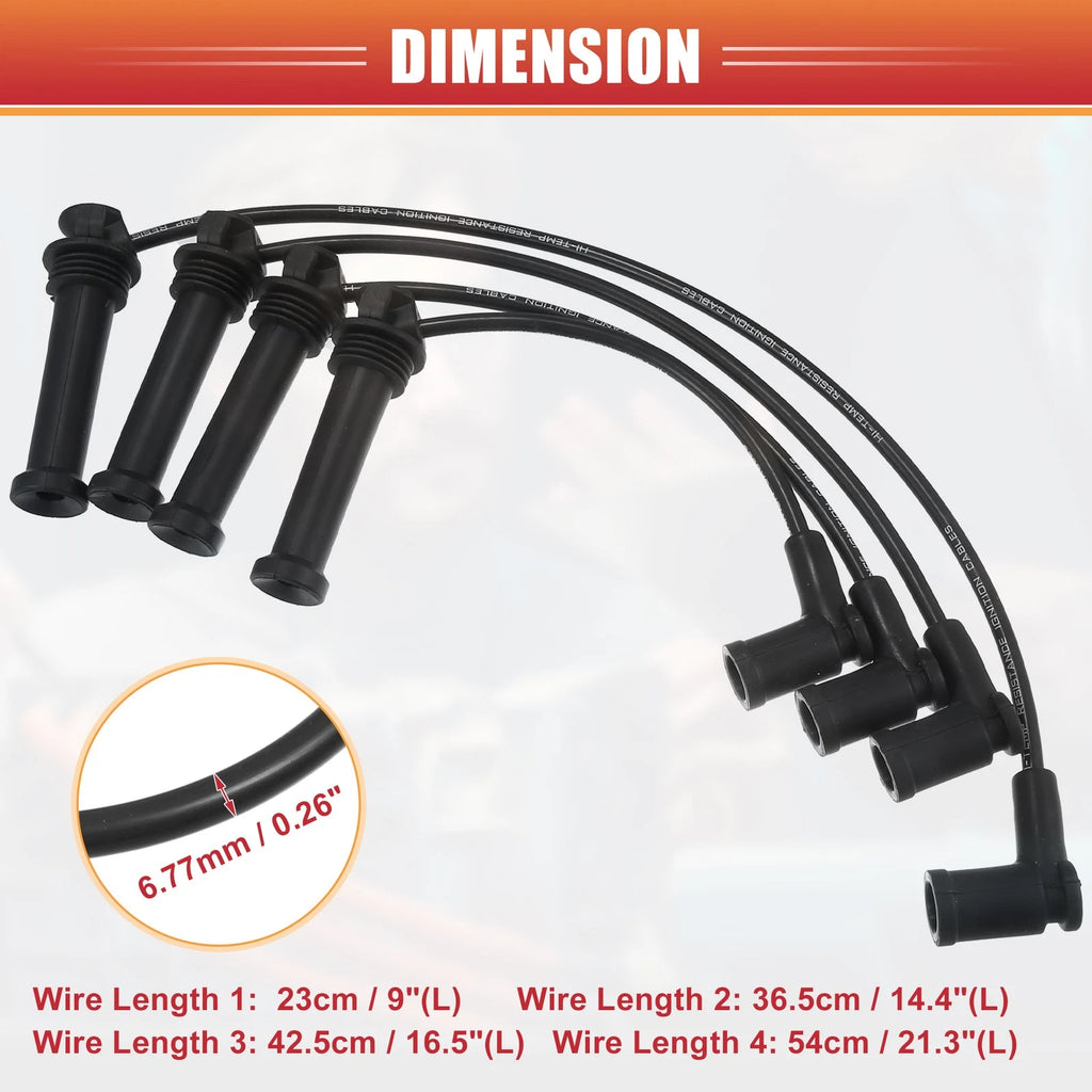 Set of 4 Spark Plug Wire Ignition Coil Cables No.L81318140B for Mazda 6 (2003–2005)