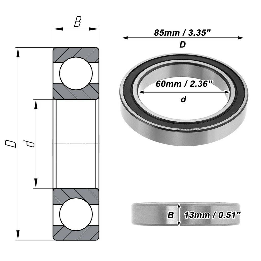 Deep Groove Ball Bearing 6912DDU for Scooter Skateboard (60x85x13mm)