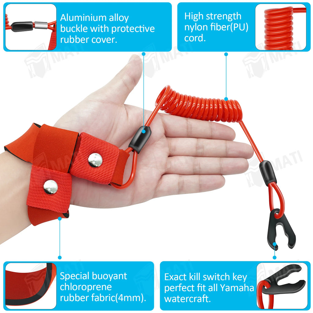 Stop Kill Safety Lanyard for Yamaha Jet Ski EW2-68348-00-00 (1987–2020)