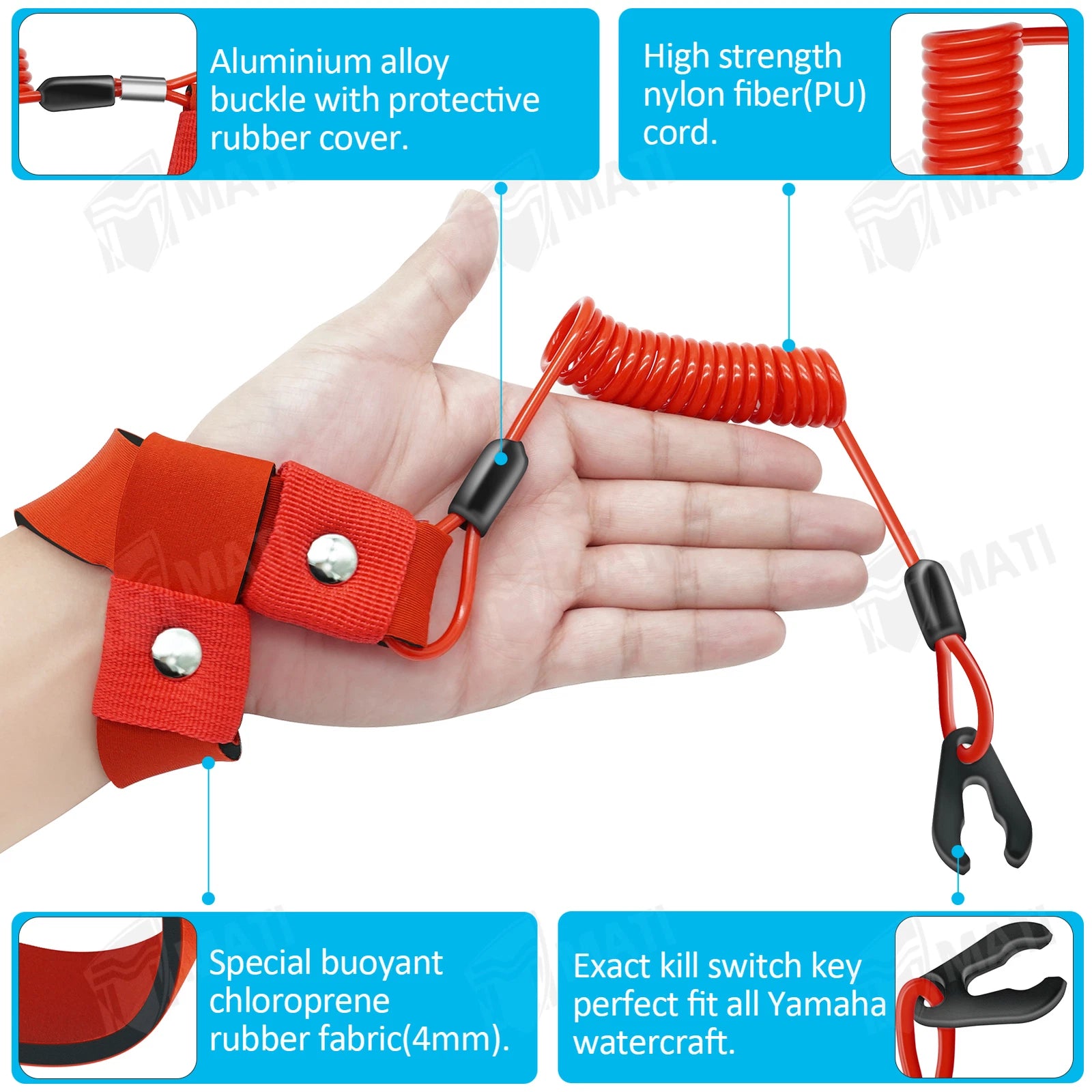 Stop Kill Safety Lanyard for Yamaha Jet Ski EW2-68348-00-00 (1987–2020)
