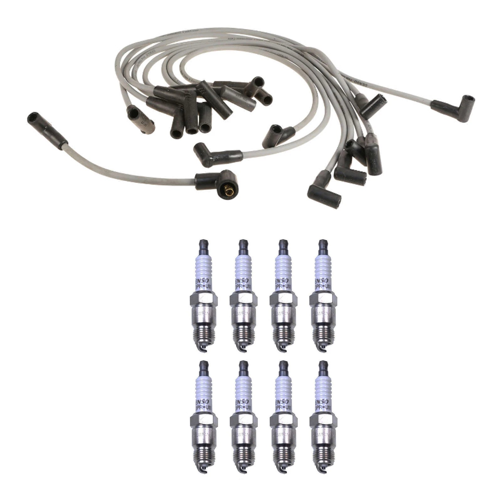 Denso 8mm Wire Set & 8 U-Groove Spark Plugs Kit for Ford 7.5L V8 (1979–1995)