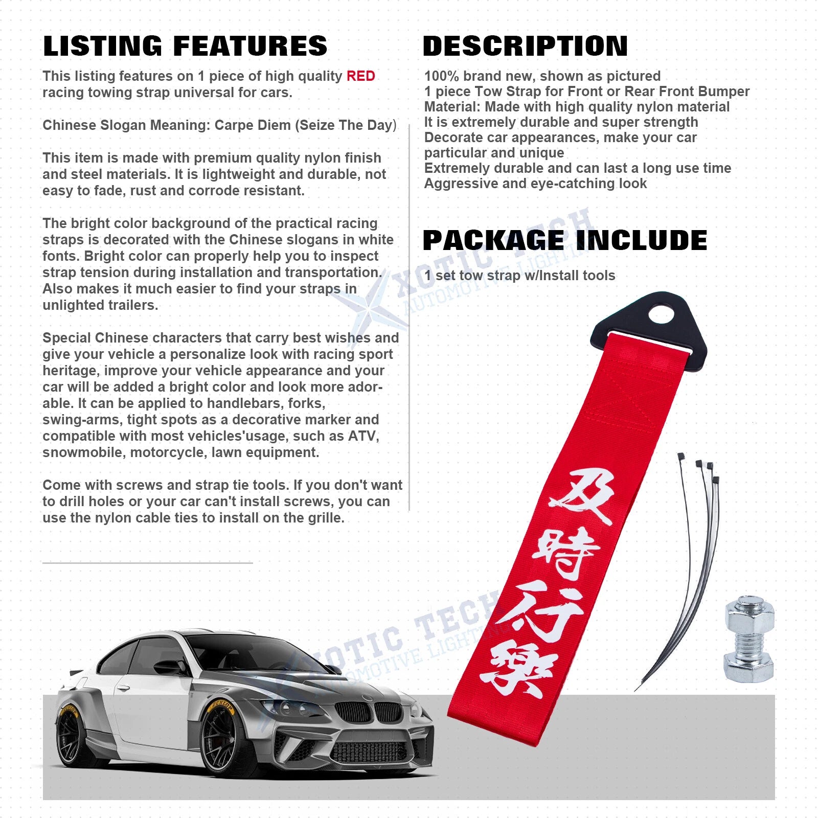 Nylon Carpe Diem Racing Tow Strap for Universal Car Bumper (Universal)